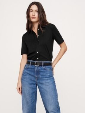 Banana Republic Silky Cotton Short Sleeve Button Top